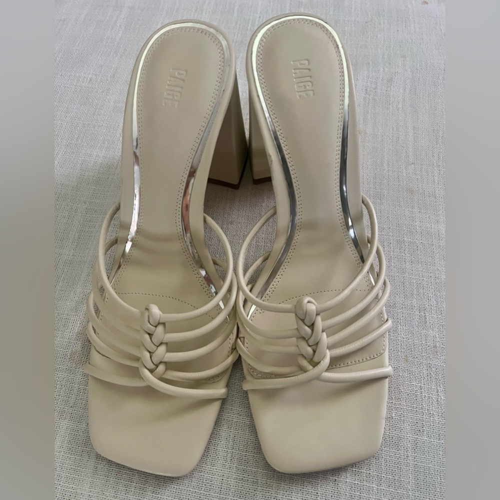 PAIGE “Becca” Slip On Strappy High Heel Sandals, Bone, Size US 9, NWOB. - Picture 2 of 11